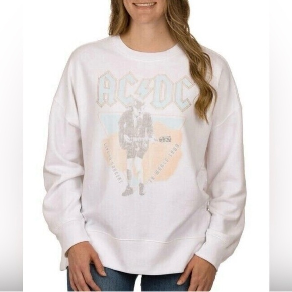 AC/DC | Tops | Acdc Oversized White Crew Neck Sweatshirt Size Xxl ...